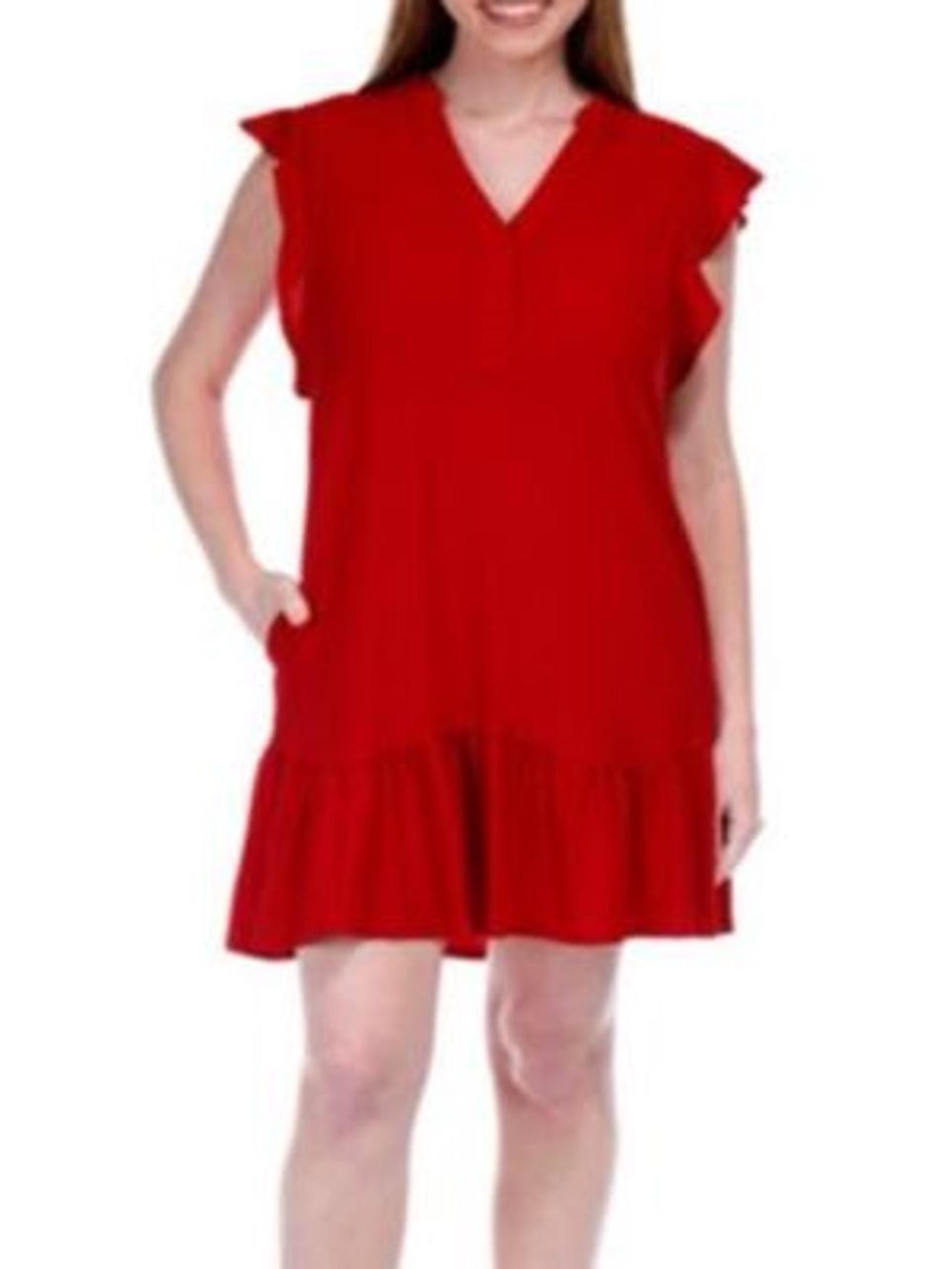 NWT Sami & Jo Red V-Neck Ruffle Sleeve Dress Sizes L & XL